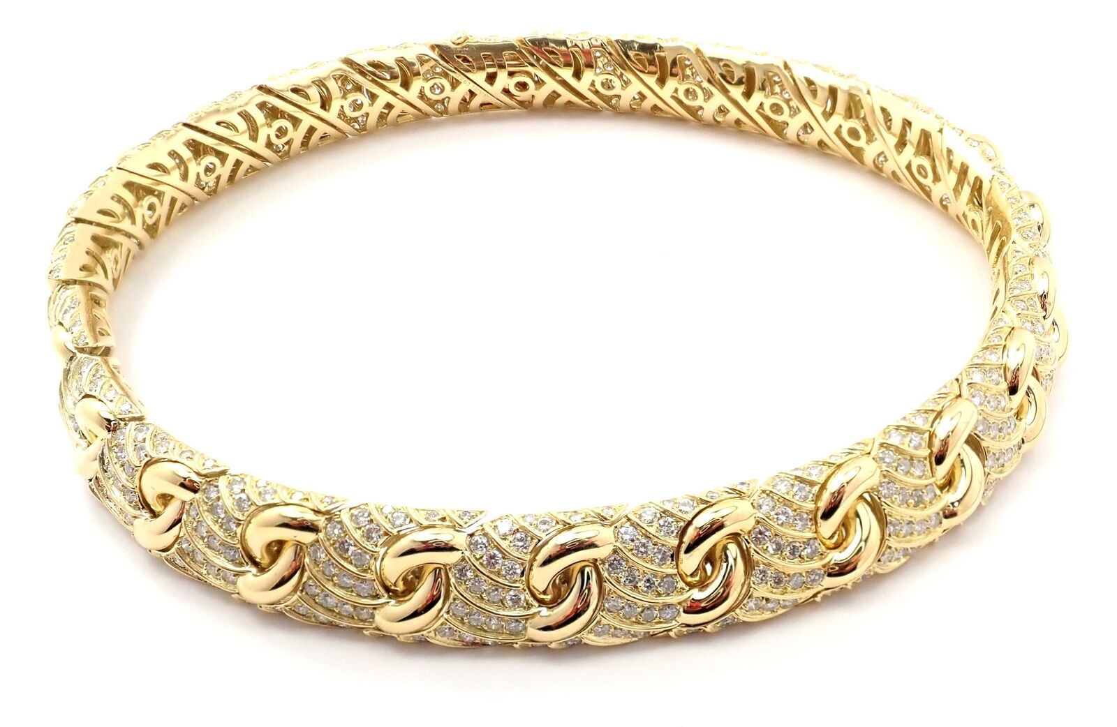 Authentic! Bvlgari Bulgari 18k Yellow Gold 21.96ct Diamond Choker Necklace 1988
