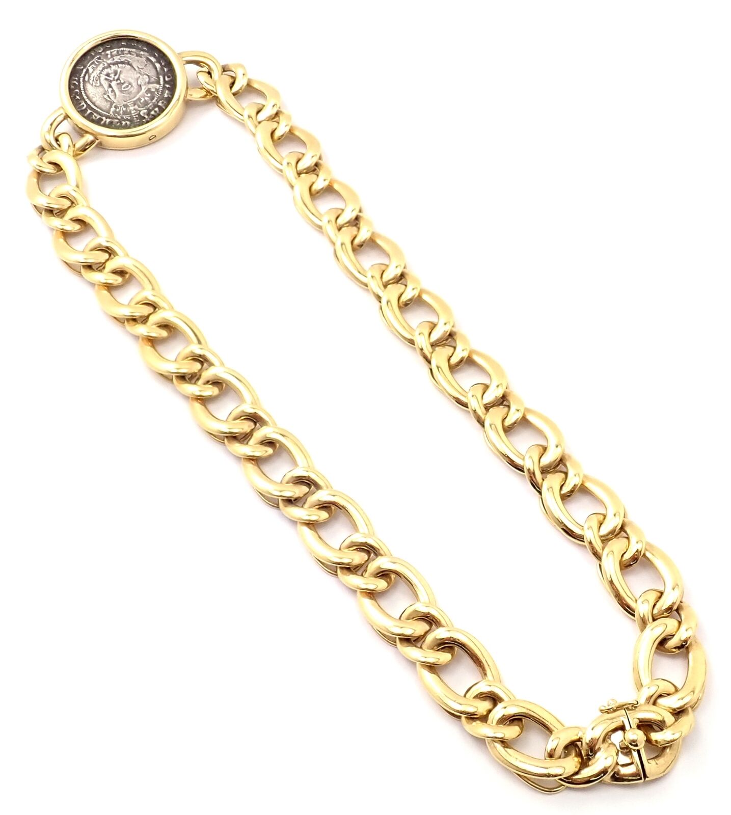 Rare! Bvlgari Bulgari 18k Yellow Gold Antique Coin Monete Link Necklace