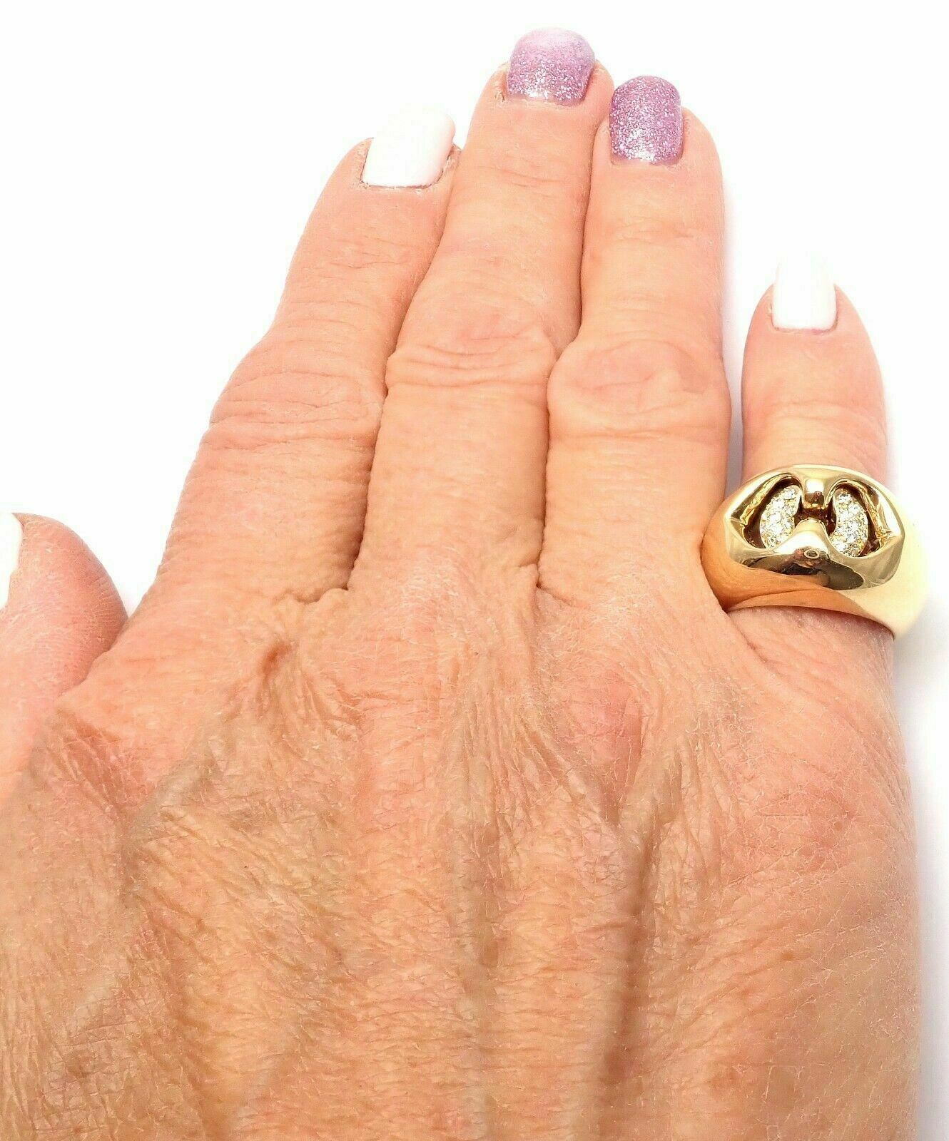 Authentic! BULGARI BVLGARI 18k Yellow Gold Diamond Ring