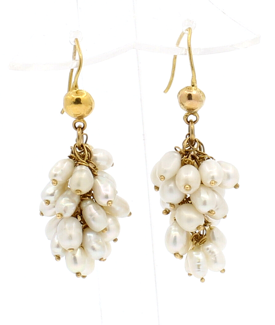 18k Yellow Gold Pearls Dangling Earrings