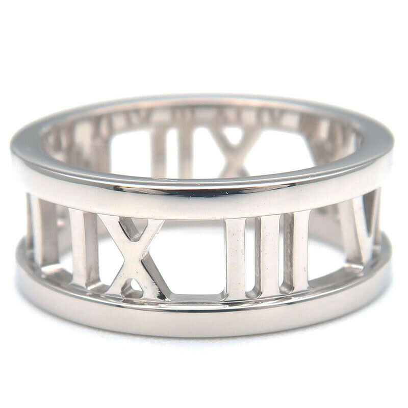 Authentic TiffanyCo. Atlas Open Ring K18 White Gold US4.5 HK9.5 EU48 Used F/S