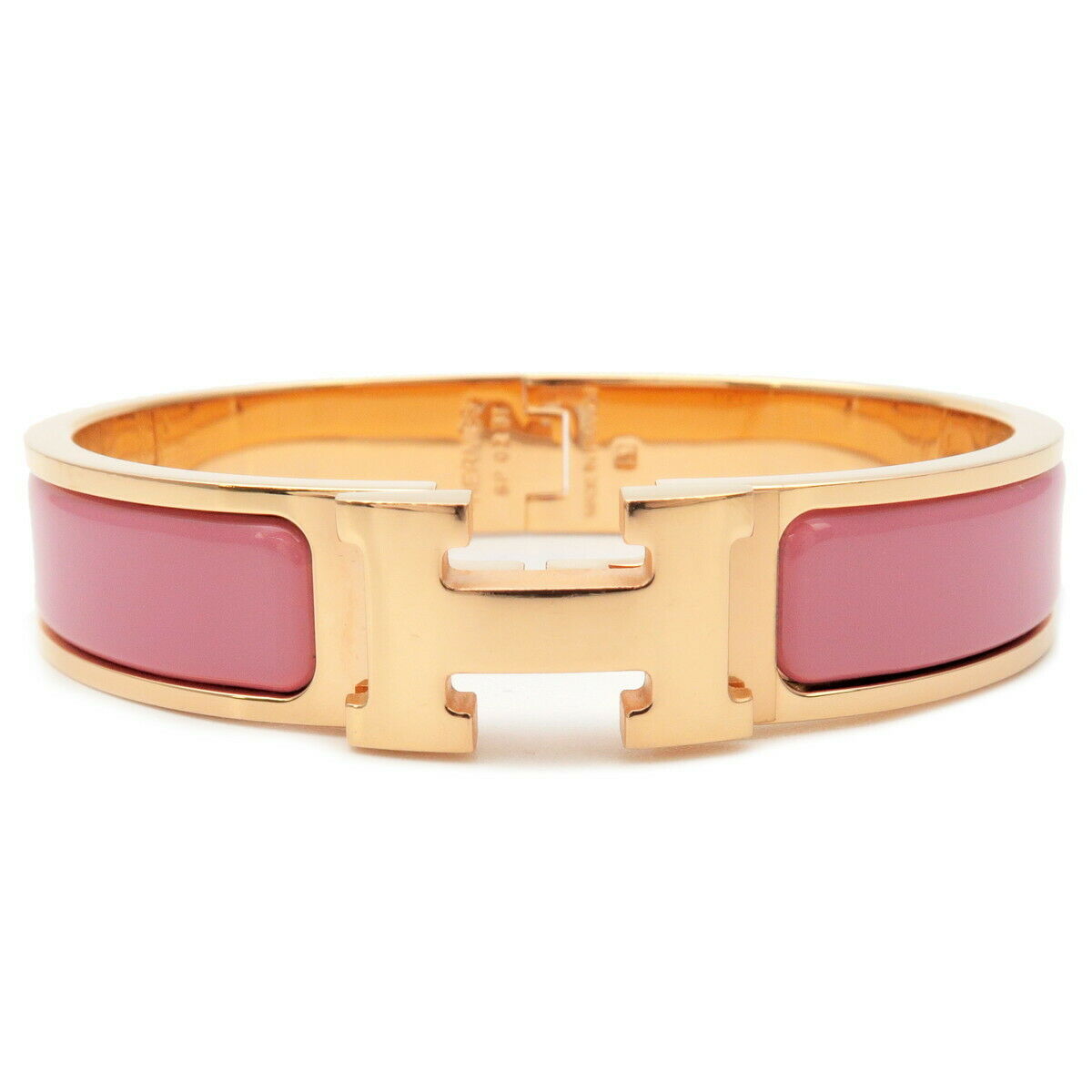 Authentic HERMES Clic Clac PM H logos  Bangle Bracelet Rose Gold Pink Used F/S