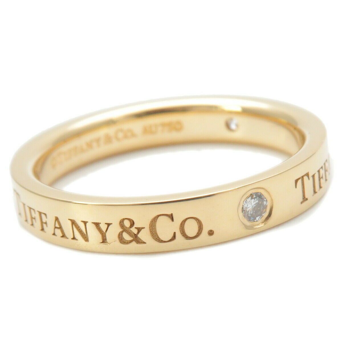 Authentic TiffanyCo. Flat Band 3P Diamond Ring K18YG US4.5-5 EU49 Used F/S