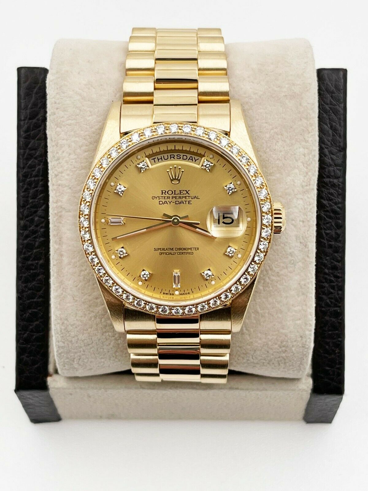 Rolex  President Day Date 18K Gold Diamond Dial Bezel CROWN COLLECTION
