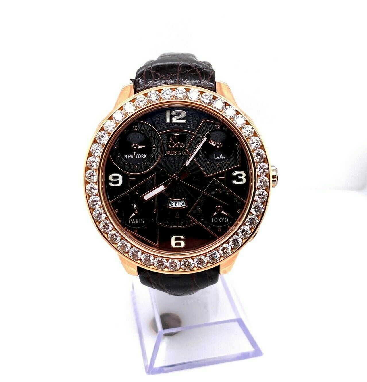 Jacob  Co. Five Time Zone 18K Rose Gold Diamond Bezel BEAUTIFUL