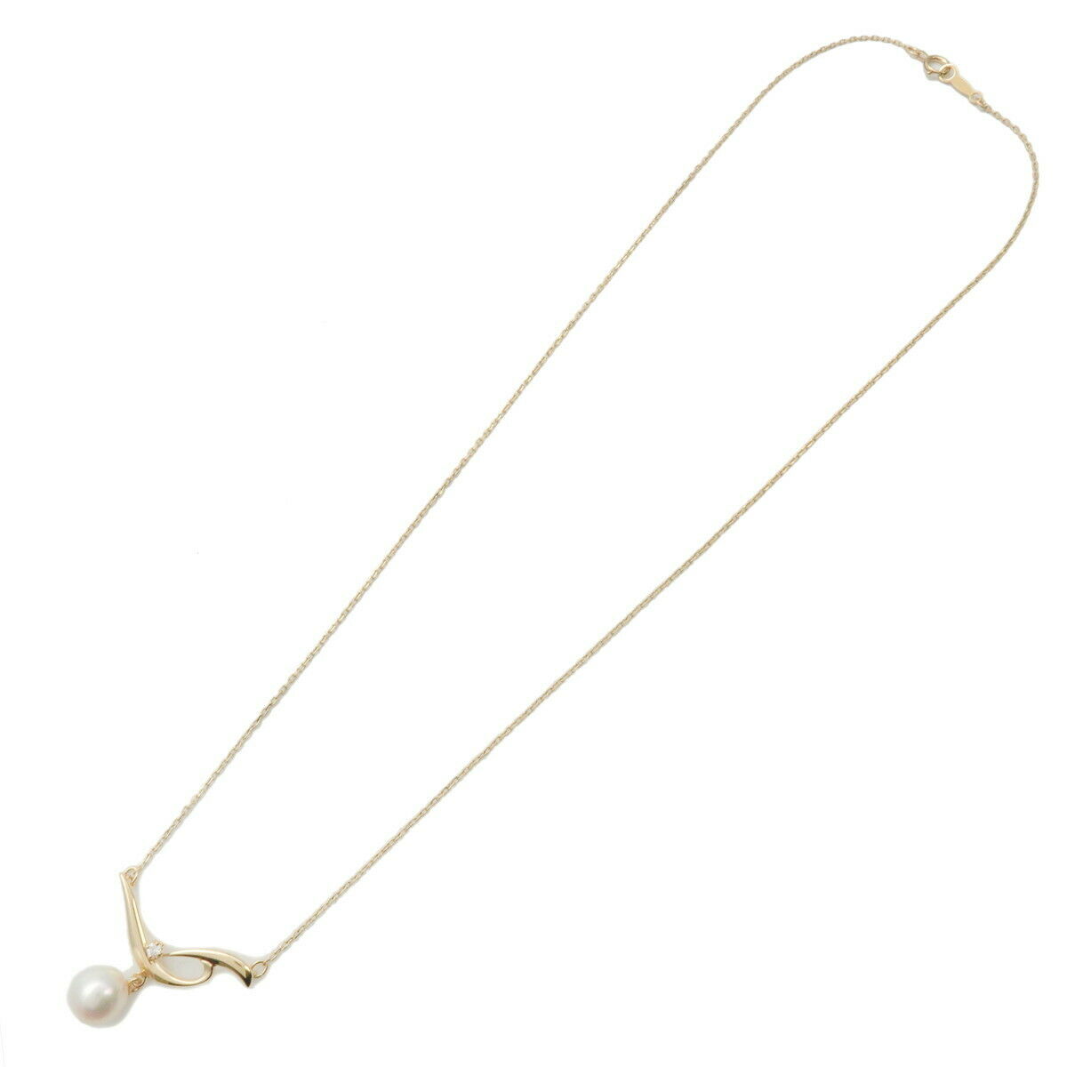 Authentic MIKIMOTO Pearl Diamond Necklace K18 750 Yellow Gold Used F/S