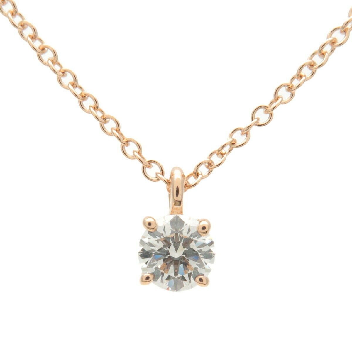 Authentic TiffanyCo. Solitaire Diamond Necklace 0.20ct K18PG Rose Gold Used F/S