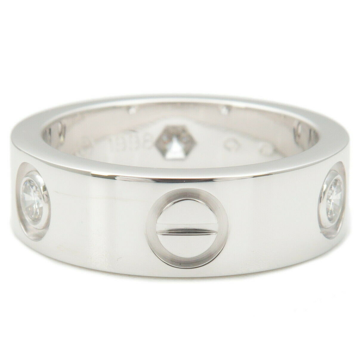 Auth Cartier Love Ring Half Diamond K18WG 750WG White Gold #48 US4.5 Used F/S