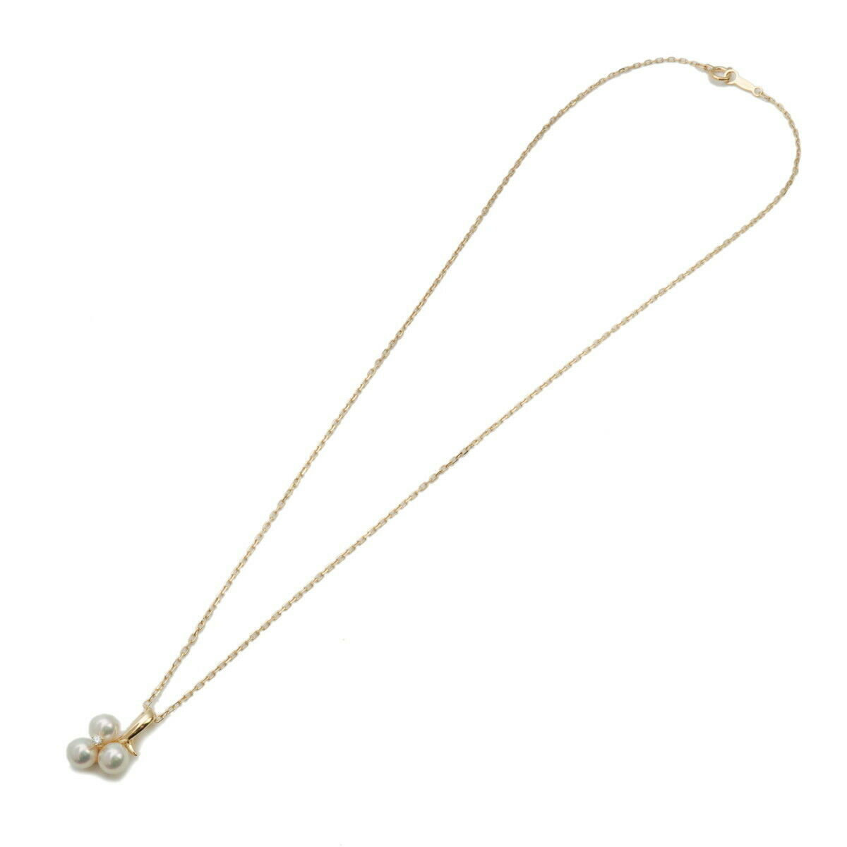 Authentic MIKIMOTO 3P Pearl 1P Diamond Necklace K18YG 750 Yellow Gold Used F/S