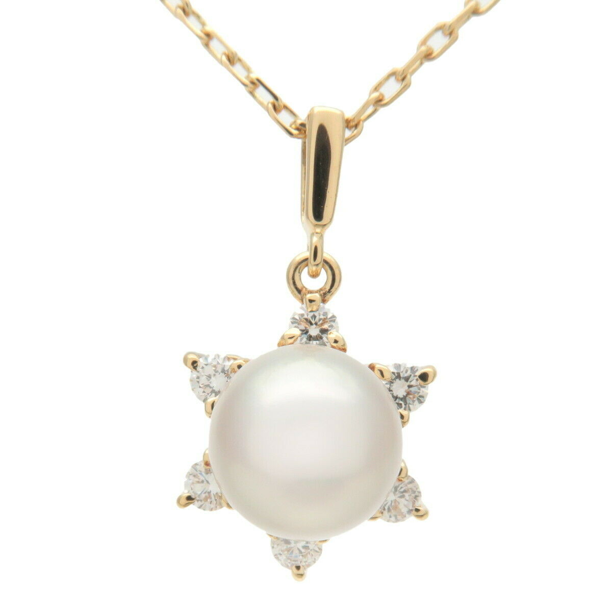 Authentic MIKIMOTO Pearl Diamond Necklace K18 750YG Yellow Gold Used F/S