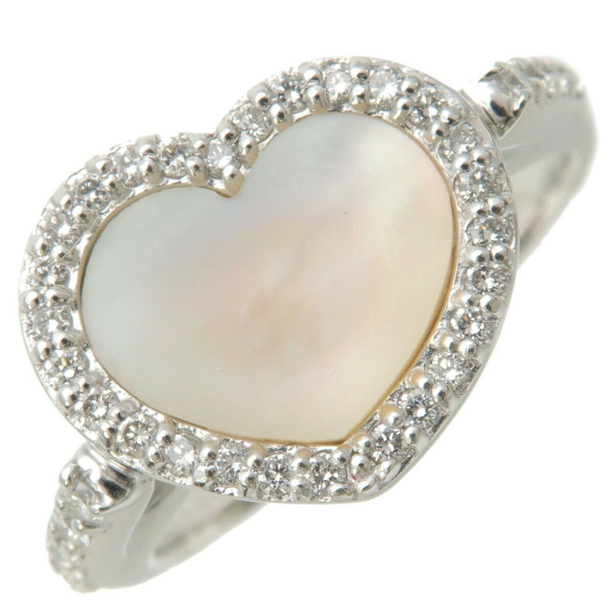 Auth Ponte Vecchio Heart Shell Diamond Ring K18 750WG US6-6.5 EU52.5 Used F/S