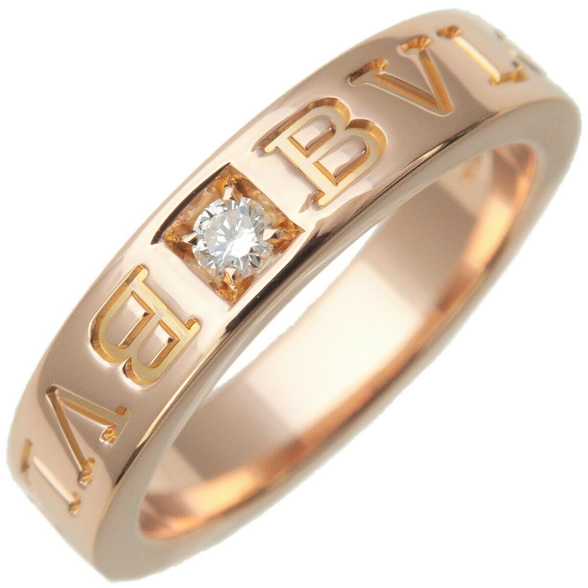 Auth BVLGARI Double Logo Ring 1P Diamond K18 Yellow Gold US4.5-5 EU49 Used F/S