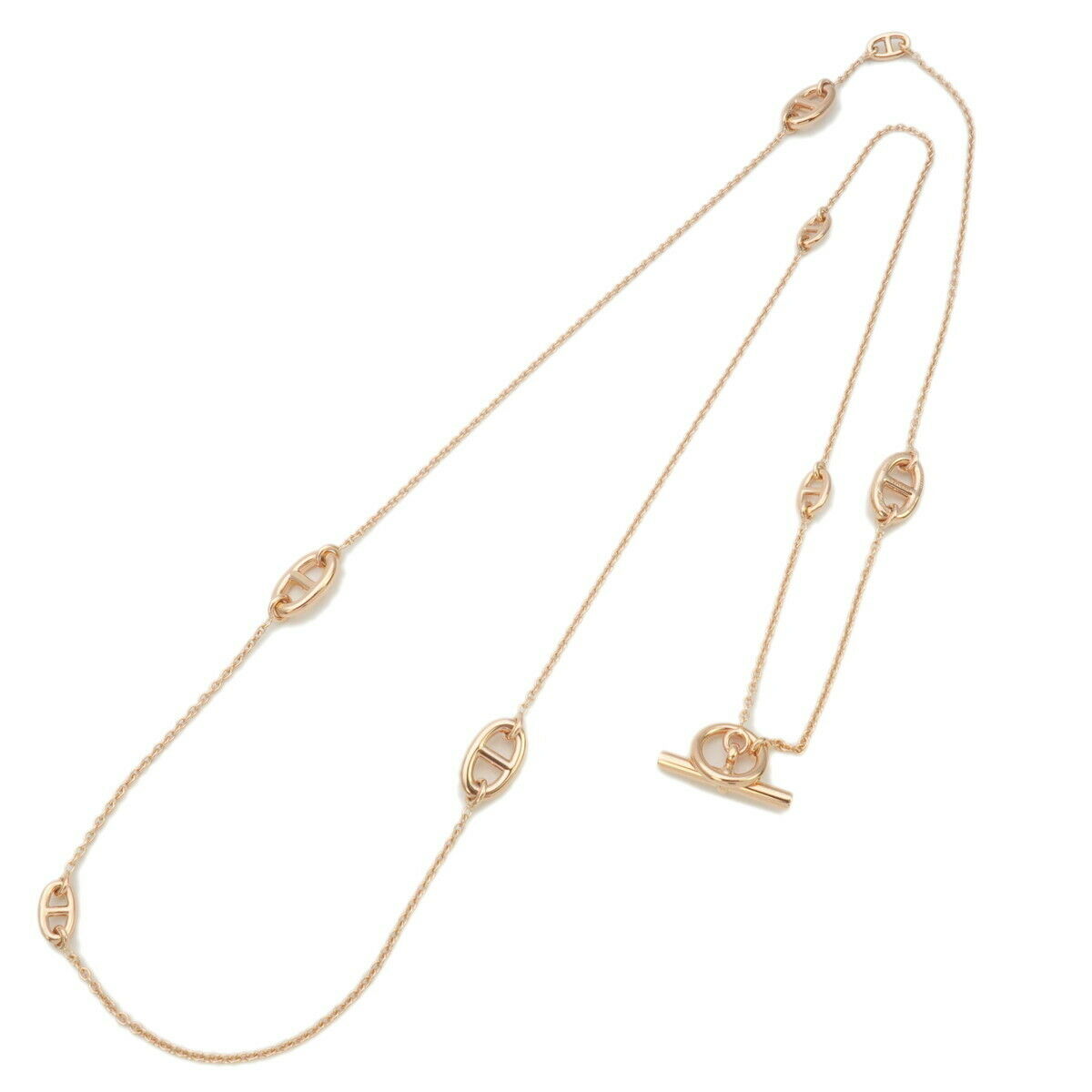 Auth HERMES Chene Dunkle Farandole 80 Long Necklace K18 750PG Rose Gold Used F/S
