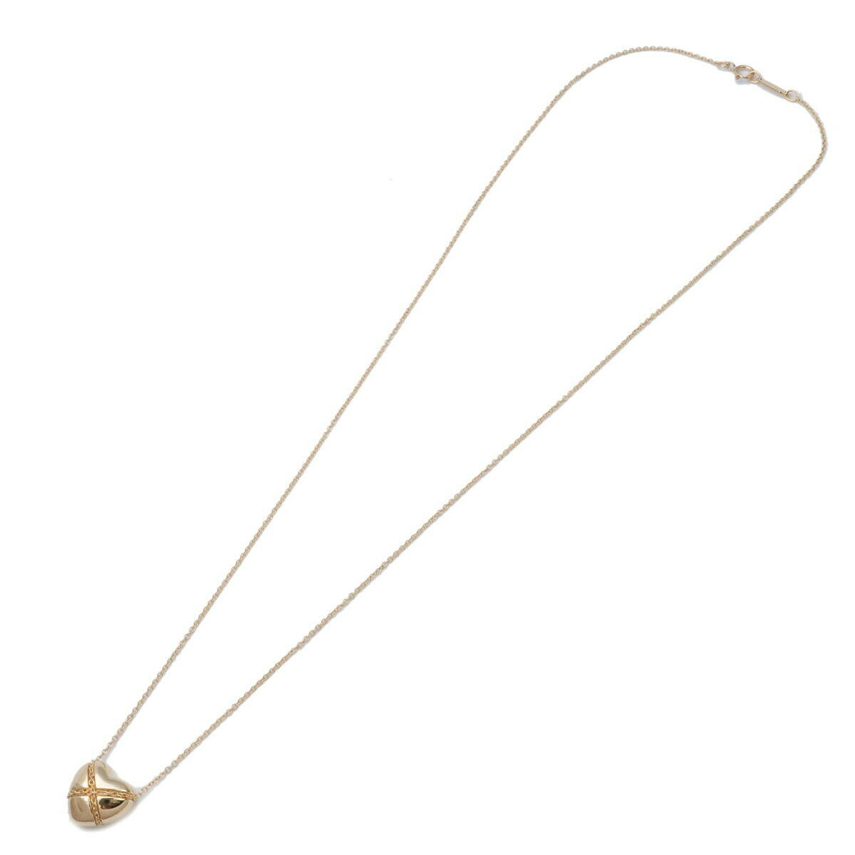 Authentic TiffanyCo. Chain Cross Heart Necklace K18 750YG Yellow Gold Used F/S