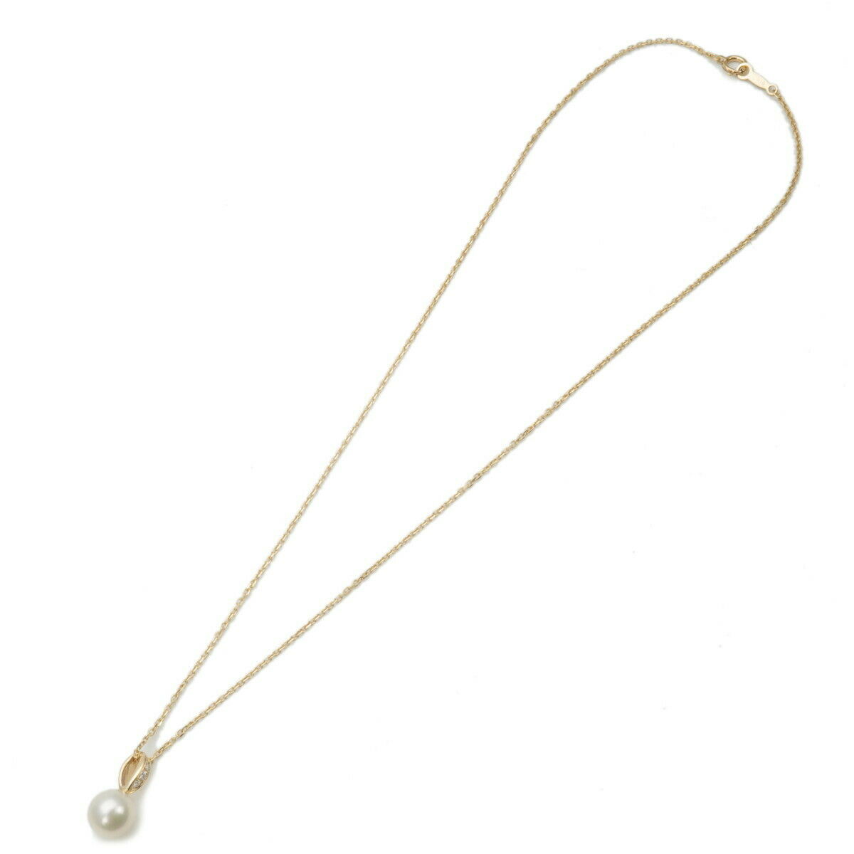Authentic MIKIMOTO Pearl 7.3mm Diamond Necklace K18YG 750 Yellow Gold Used F/S