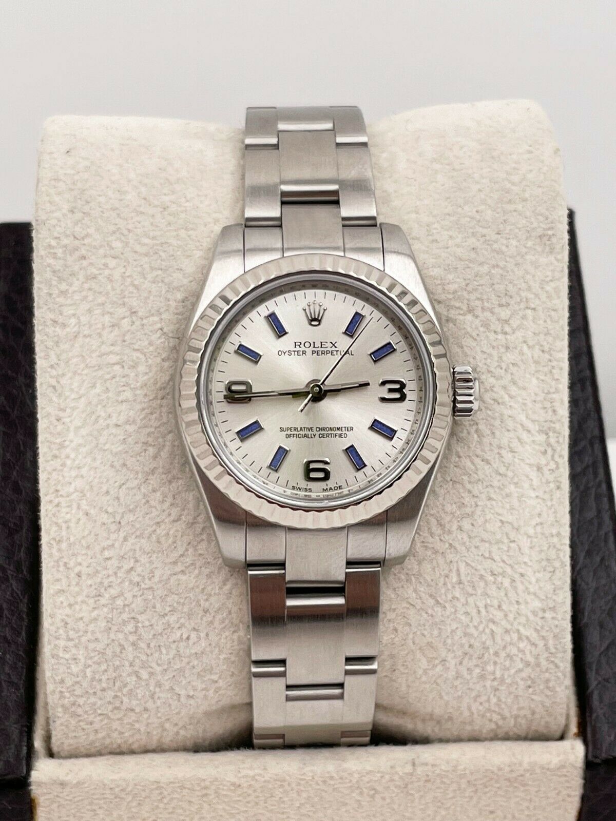 Rolex Ladies Oyster Perpetual 176234 Silver Blue Markers Steel