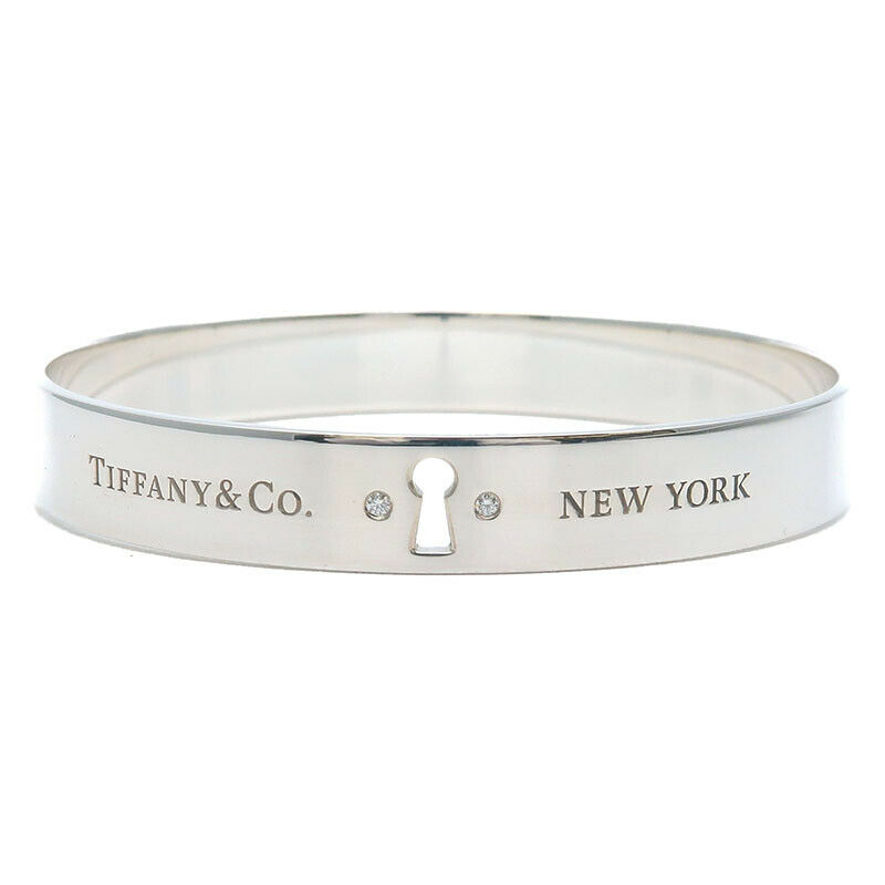 Authentic TiffanyCo. Rock Bangle Bracelet 2P Diamond Silver 925 Used F/S