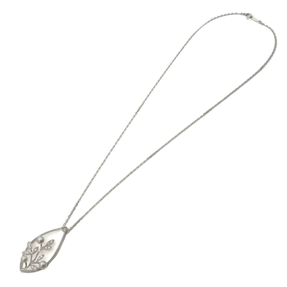 Authentic MIKIMOTO Pearl Diamond Necklace  White Gold Used F/S