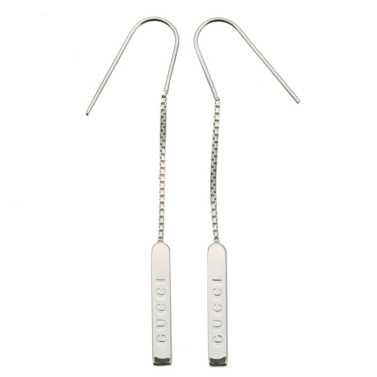 Authentic GUCCI Lariat Earrings Dangle Earrings  White Gold Used F/S