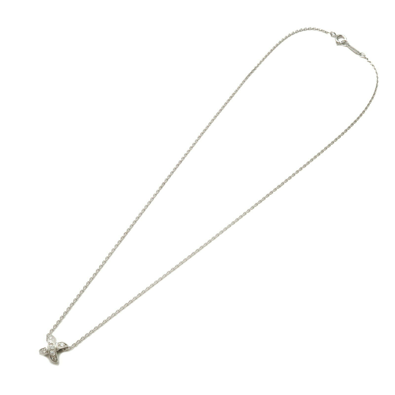 Authentic TiffanyCo. Cross Diamond Necklace K18WG White Gold Used F/S