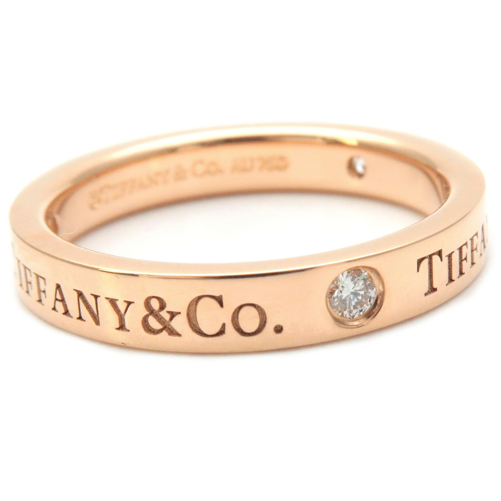 Authentic TiffanyCo. Flat Band 3P Diamond Ring Rose Gold US4.5-5 EU49 Used F/S