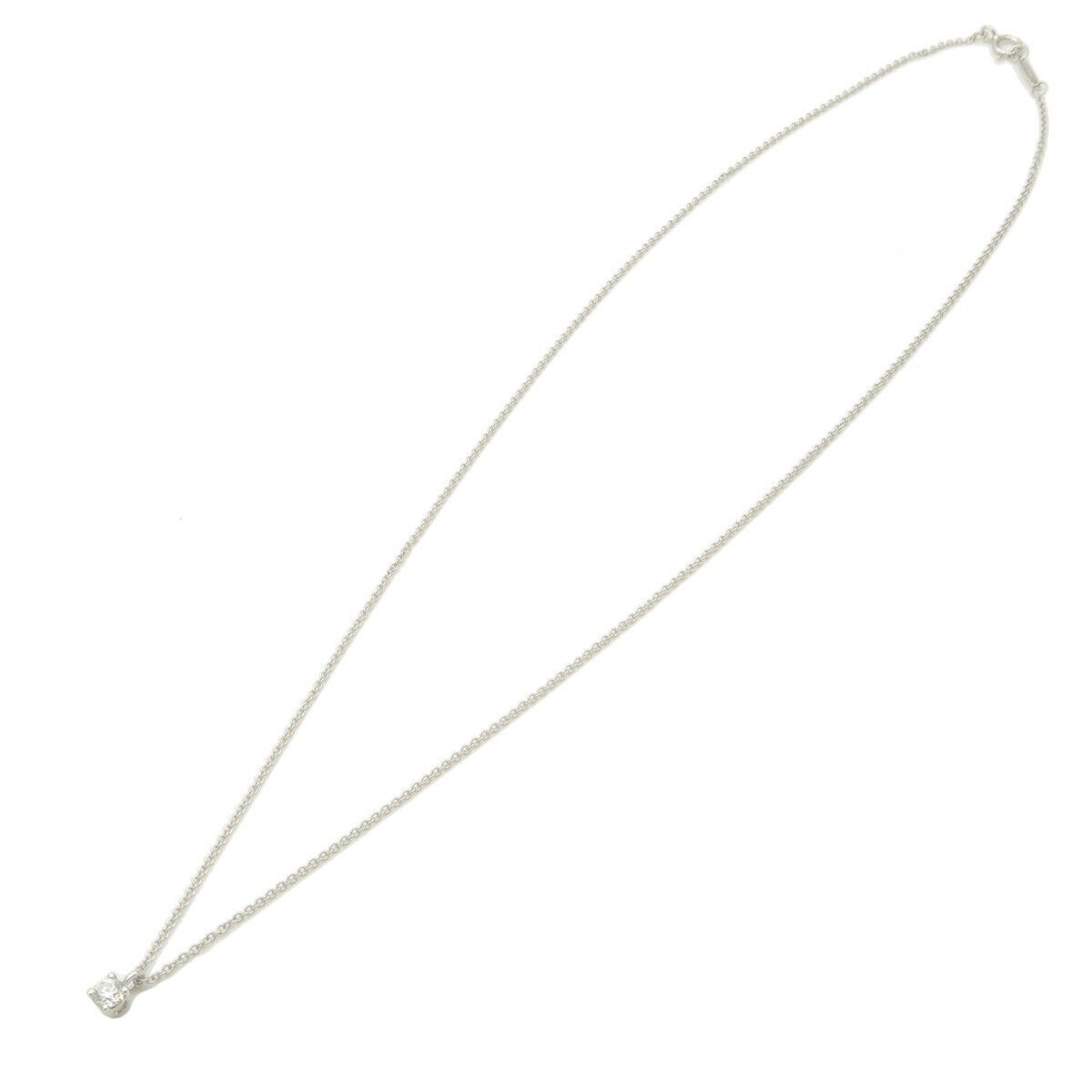 Authentic TiffanyCo. Solitaire Diamond Necklace  Platinum Used F/S