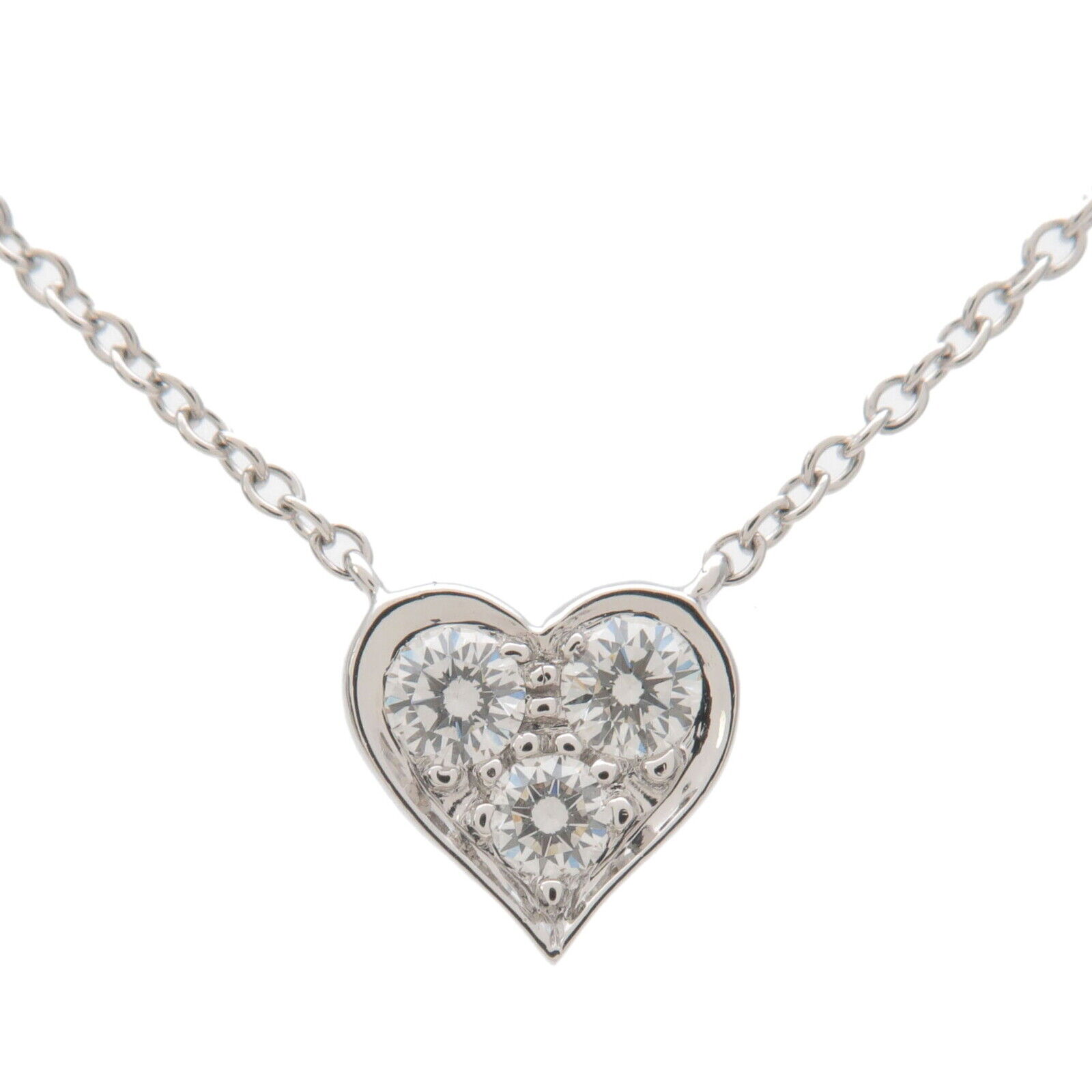 Authentic TiffanyCo. Sentimental Heart 3P Diamond Necklace Platinum Used F/S