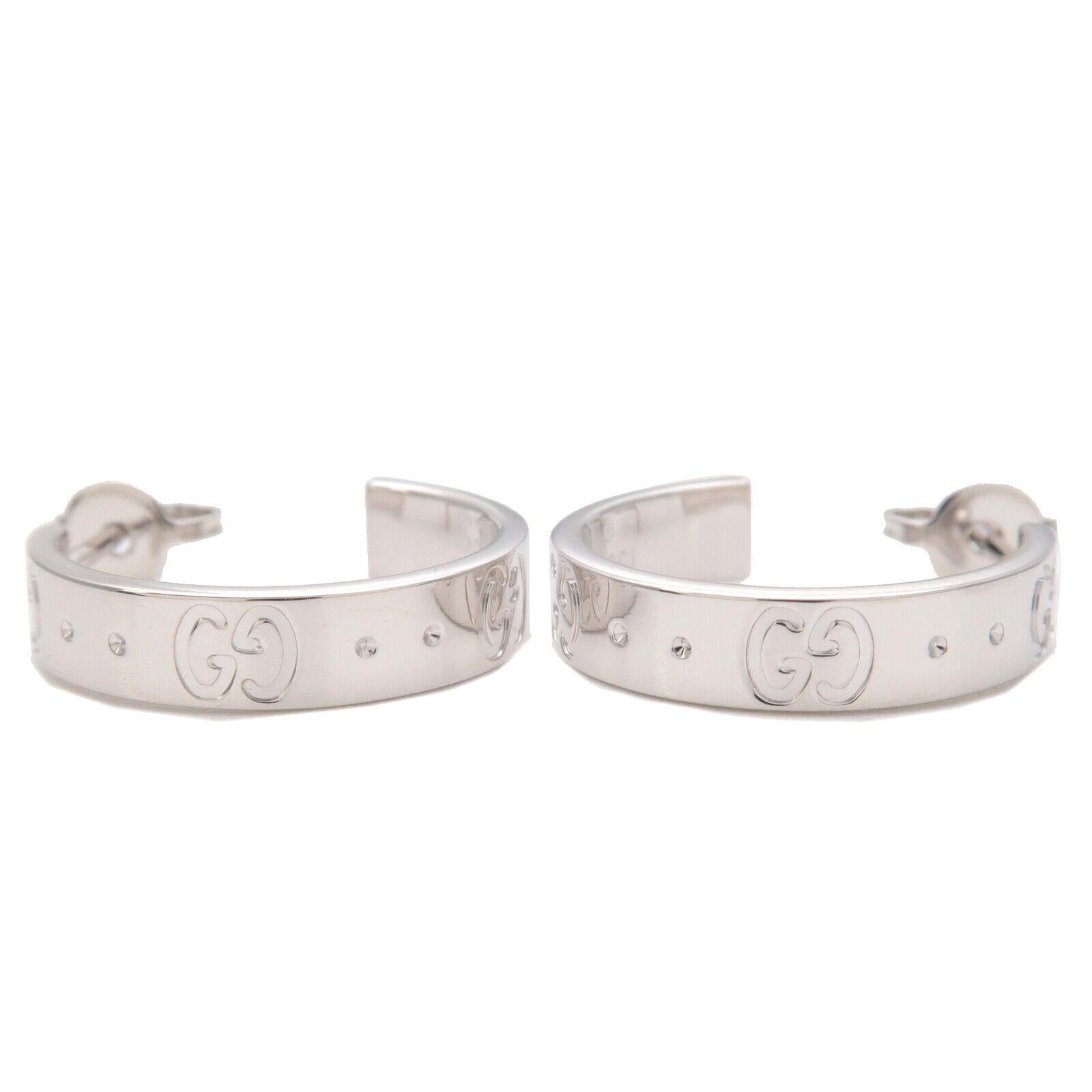 Authentic GUCCI ICON Hoop Earrings K18WG 750WG White Gold Used