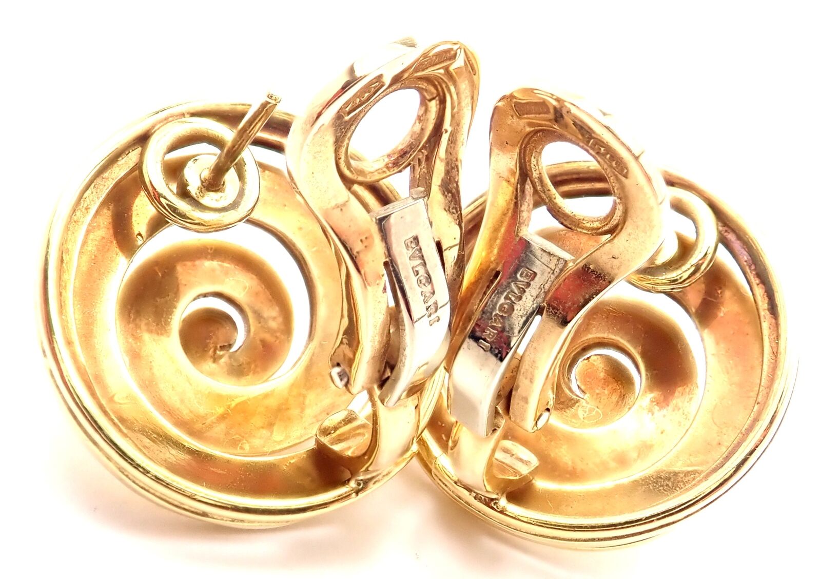 Authentic! Vintage BULGARI BULGARI 18k Yellow Gold Swirl Earrings