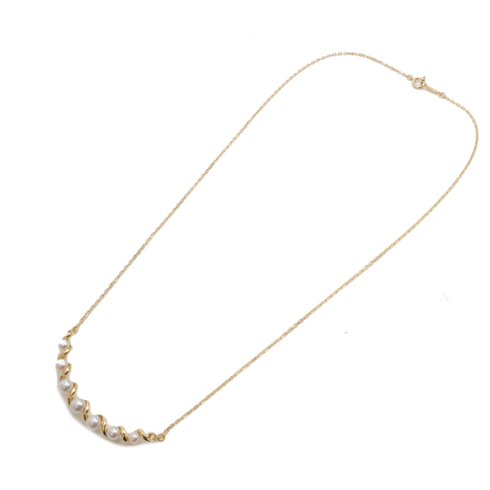Authentic MIKIMOTO 7P Pearl Necklace K18YG 750 Yellow Gold Used F/S