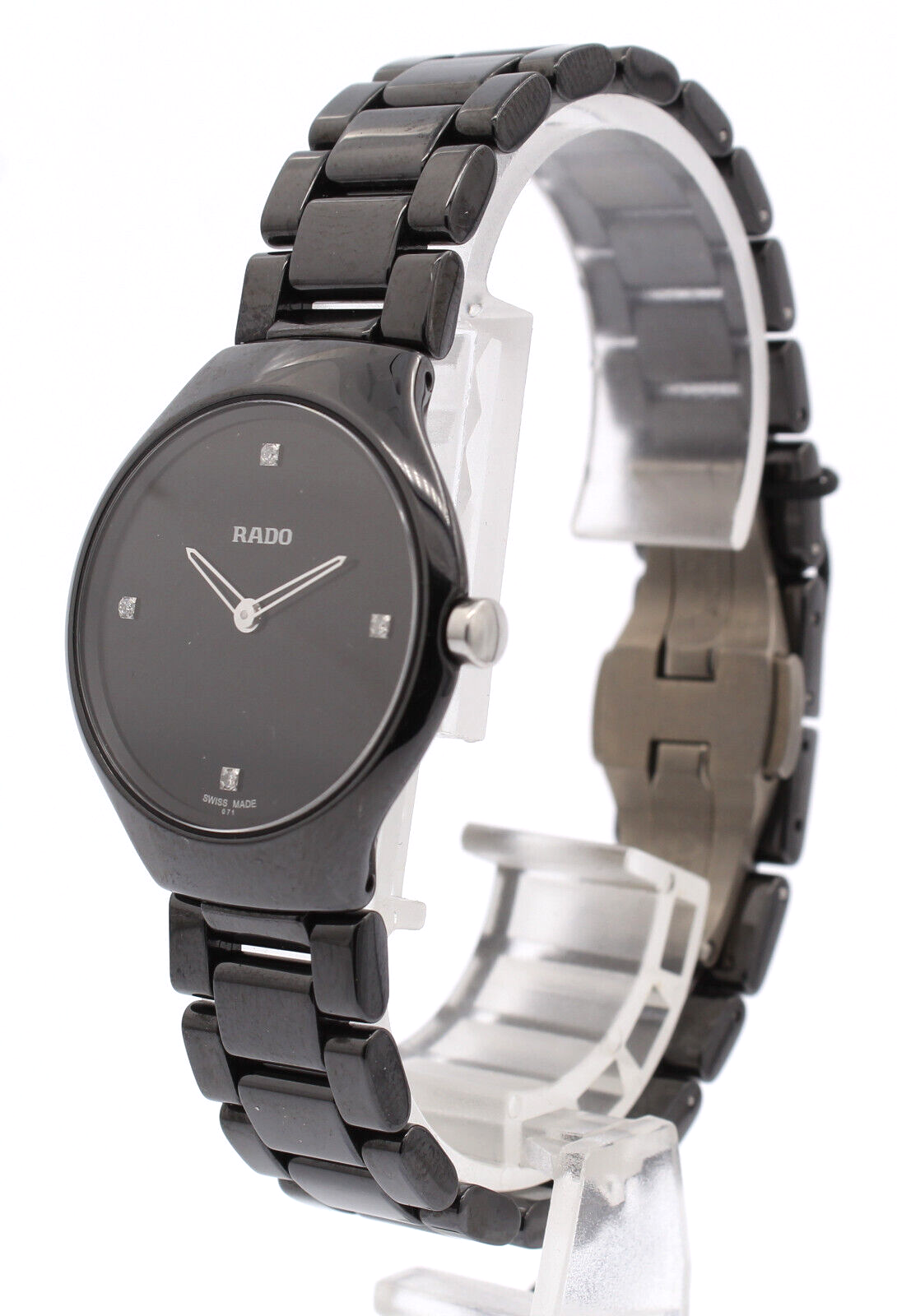 Rado True Thinline Black Dial Black Ceramic Quartz Watch