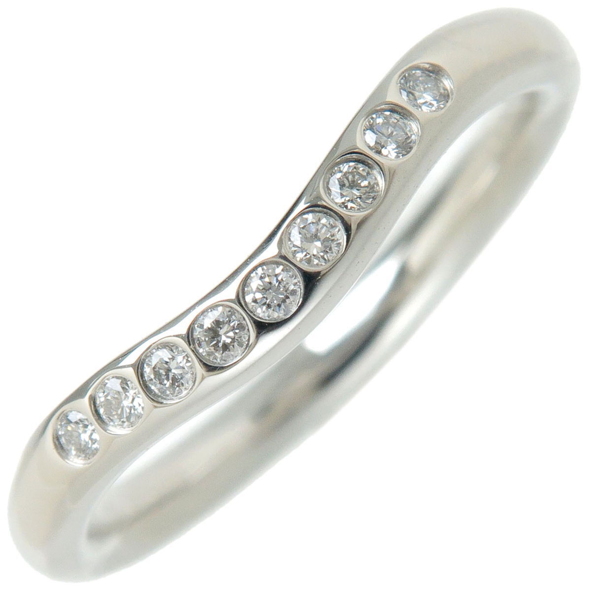 Authentic TiffanyCo. Curved Band Ring 9P Diamond Platinum