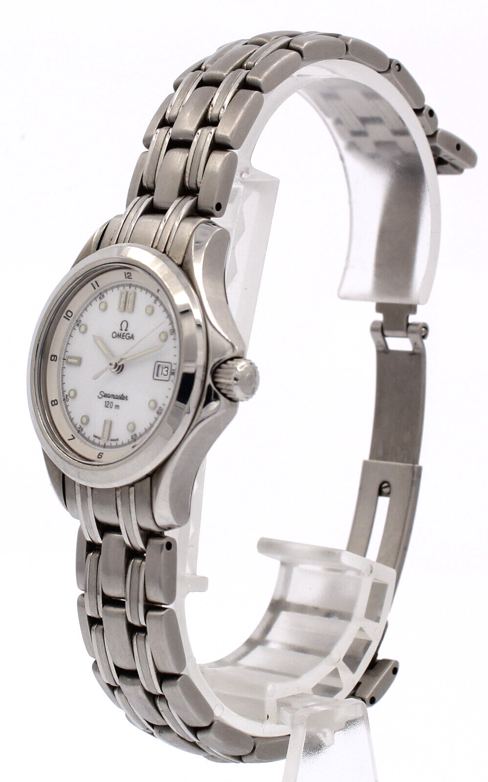 OMEGA Seamaster デイト レディース 120m 腕時計 Omega Seamaster 120M Stainless Steel White Dial 28mm Ladies Watch