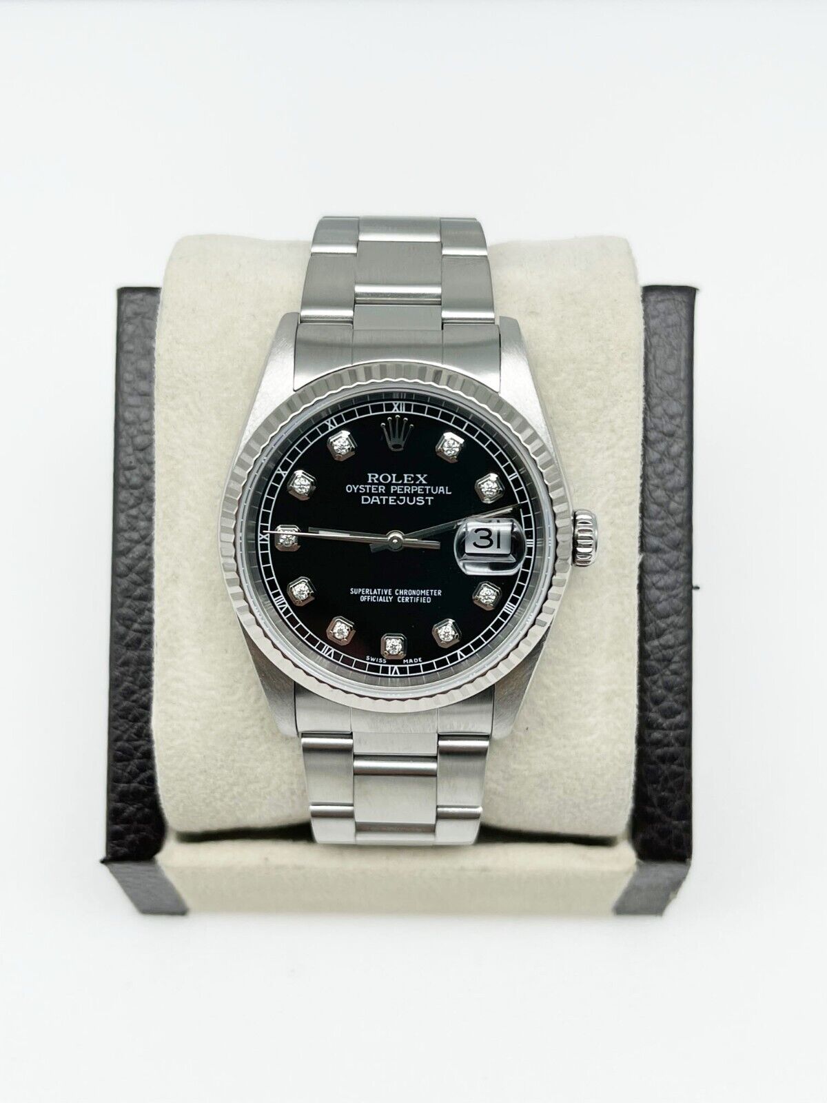 Rolex Datejust Black Diamond Dial Stainless Steel Watch