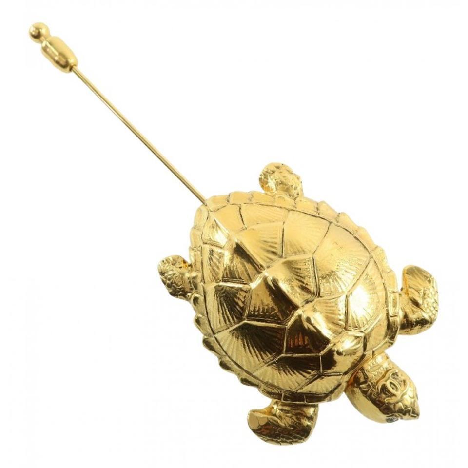 Chanel 96A Gold Plated CC Turtle Pin Tortoise Brooch