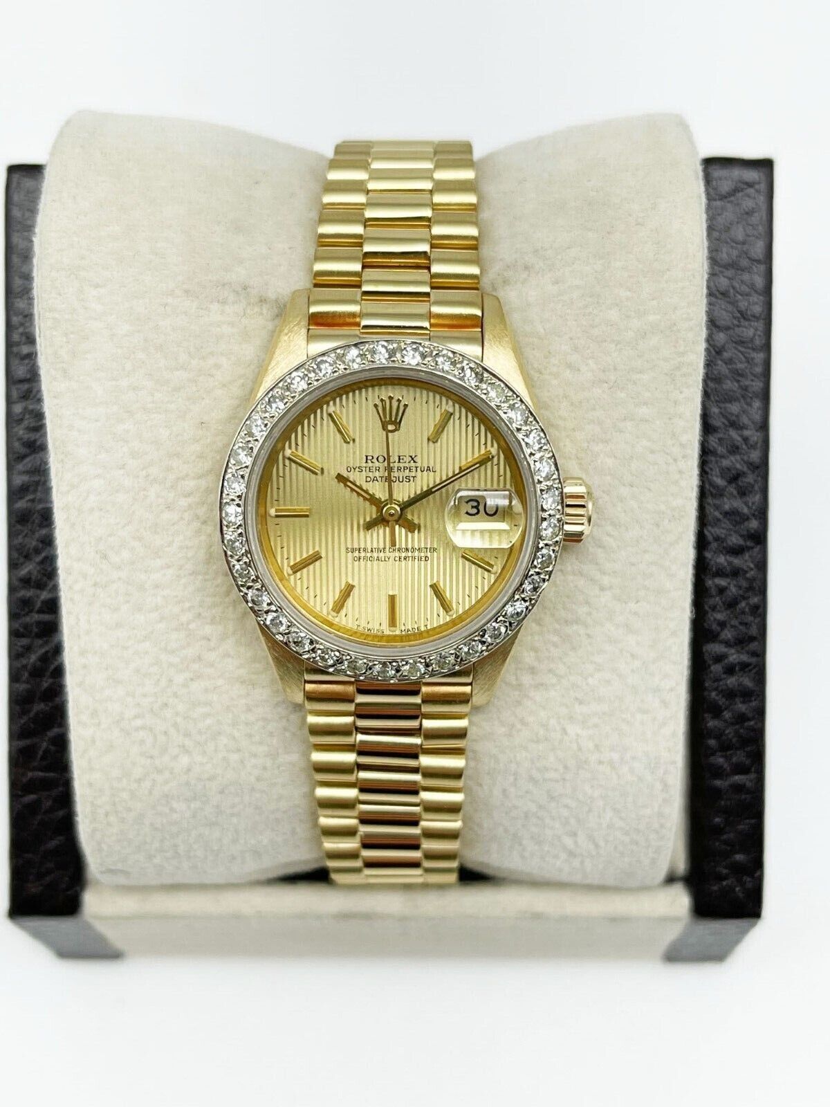 Rolex Ladies President Champagne Dial Diamond Bezel Watch
