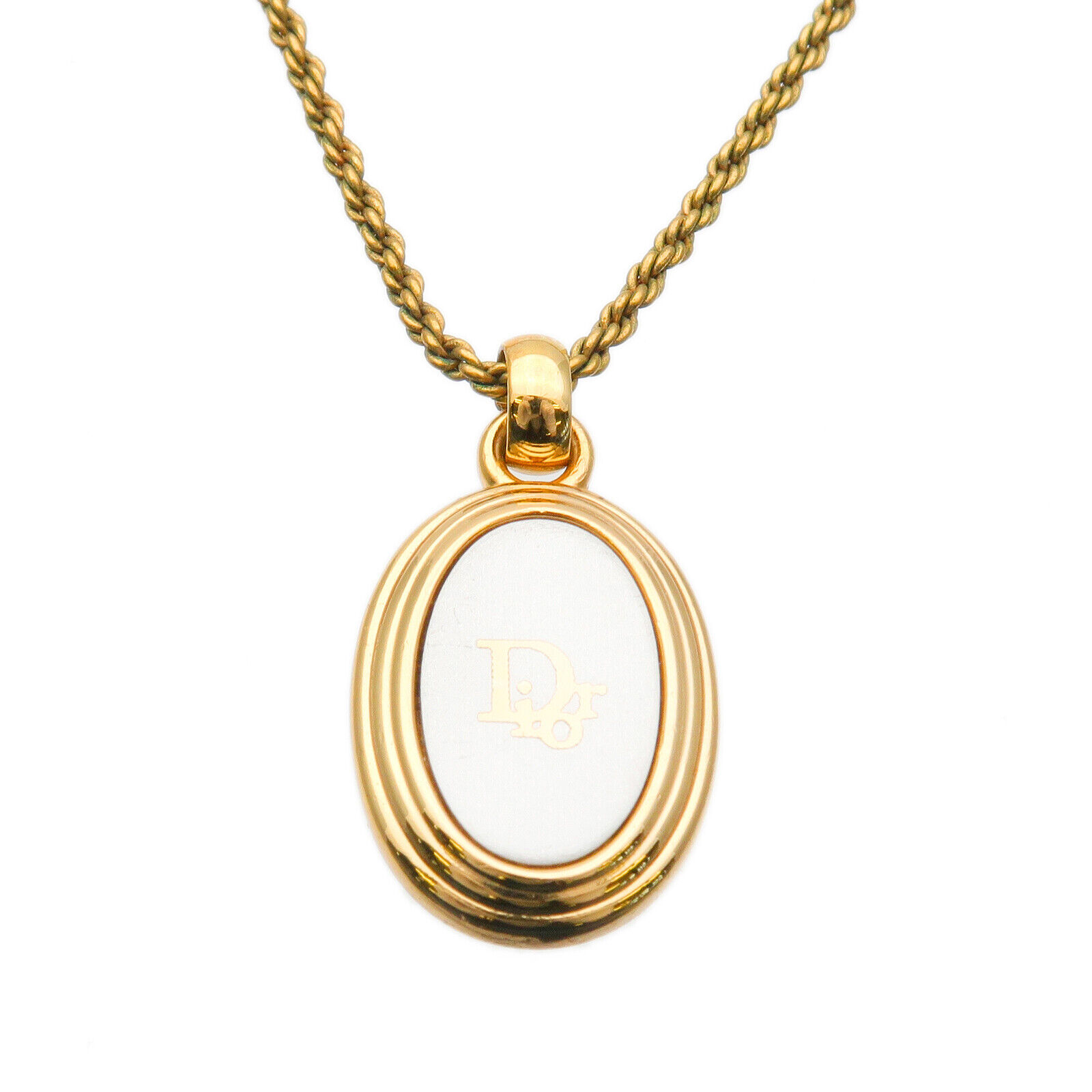 Authentic Christian Dior Logo Oval Necklace Pendant