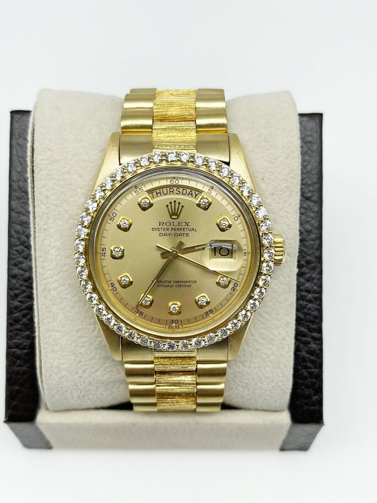 Rolex President Day Date  President Diamond Dial Bezel 18K Gold Bark Finish