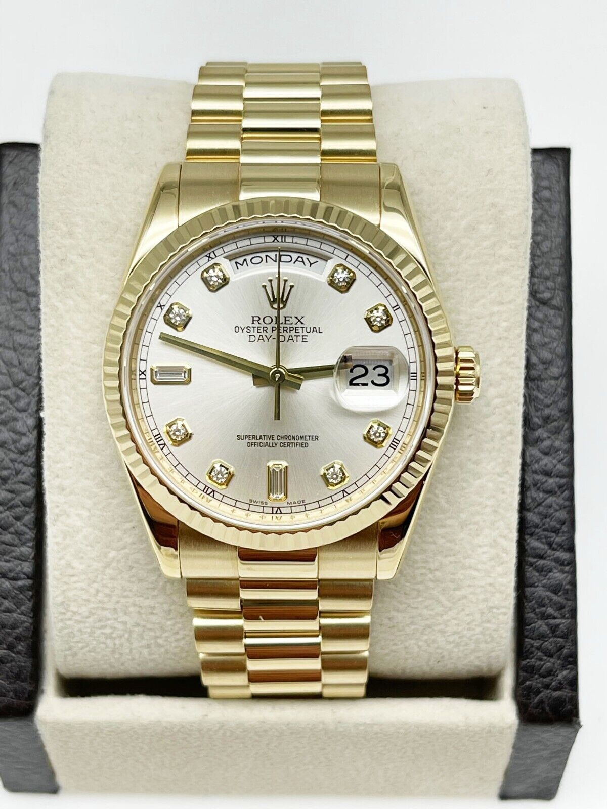 Rolex  President Day Date Silver Diamond Dial 18K Gold 2007