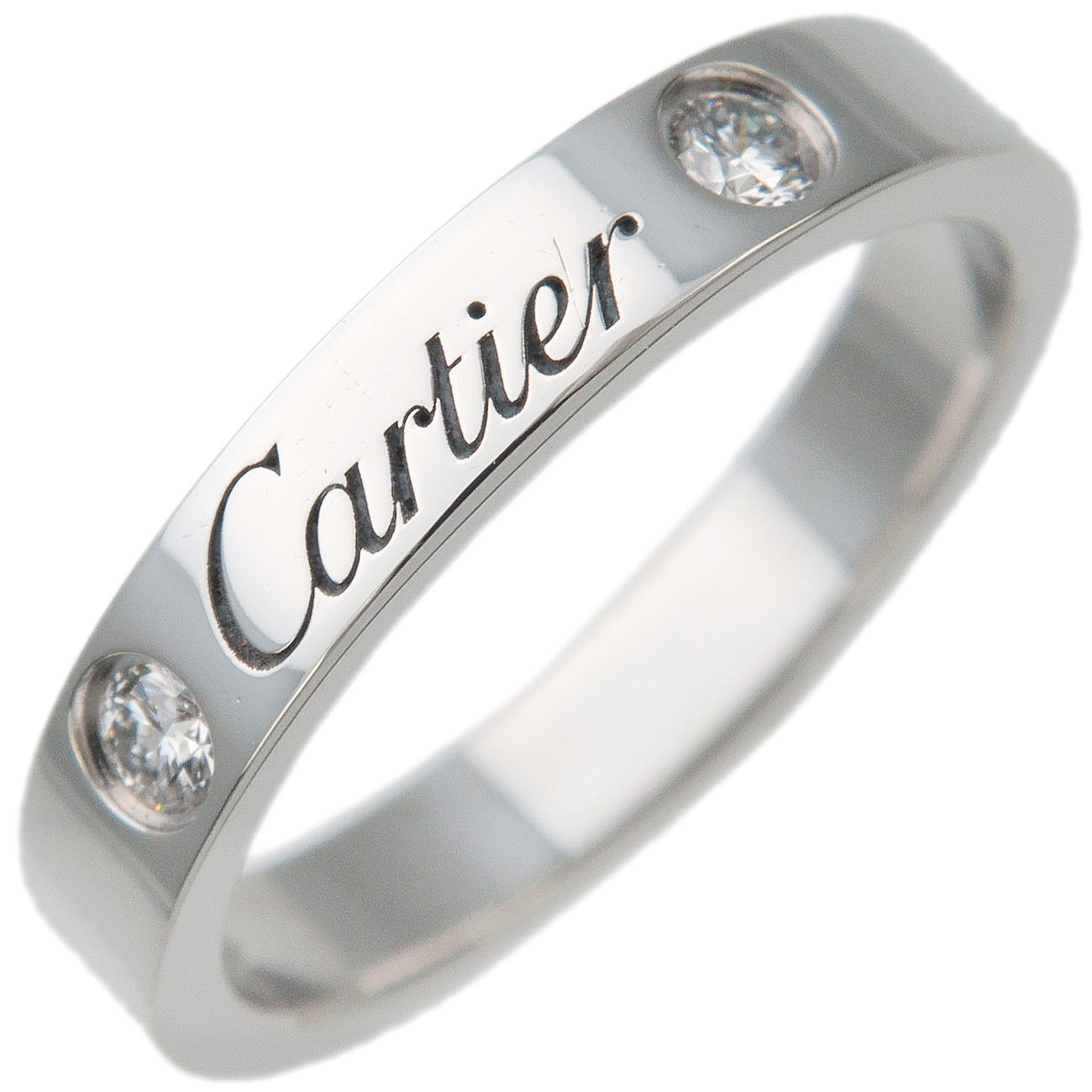 Authentic Cartier Engraved 2P Diamond Ring PT950 #48 US4.5 EU48 HK9.5 Used F/S