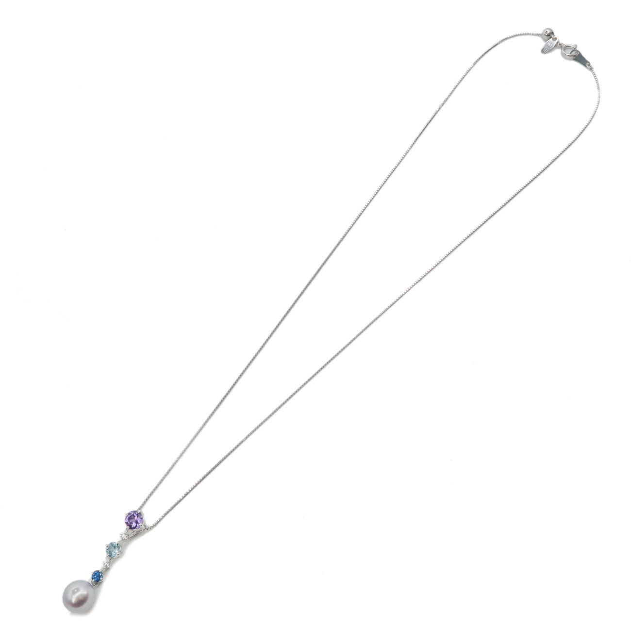 Authentic TASAKI Pearl Diamond Color Stones Necklace 0.05ct 750WG Used F/S