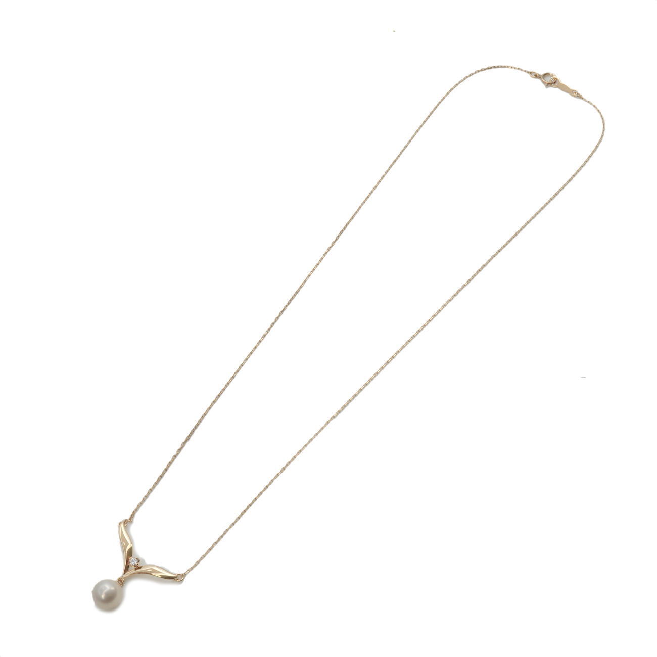 Authentic MIKIMOTO Pearl Diamond Necklace K18YG 750 Yellow Gold Used F/S
