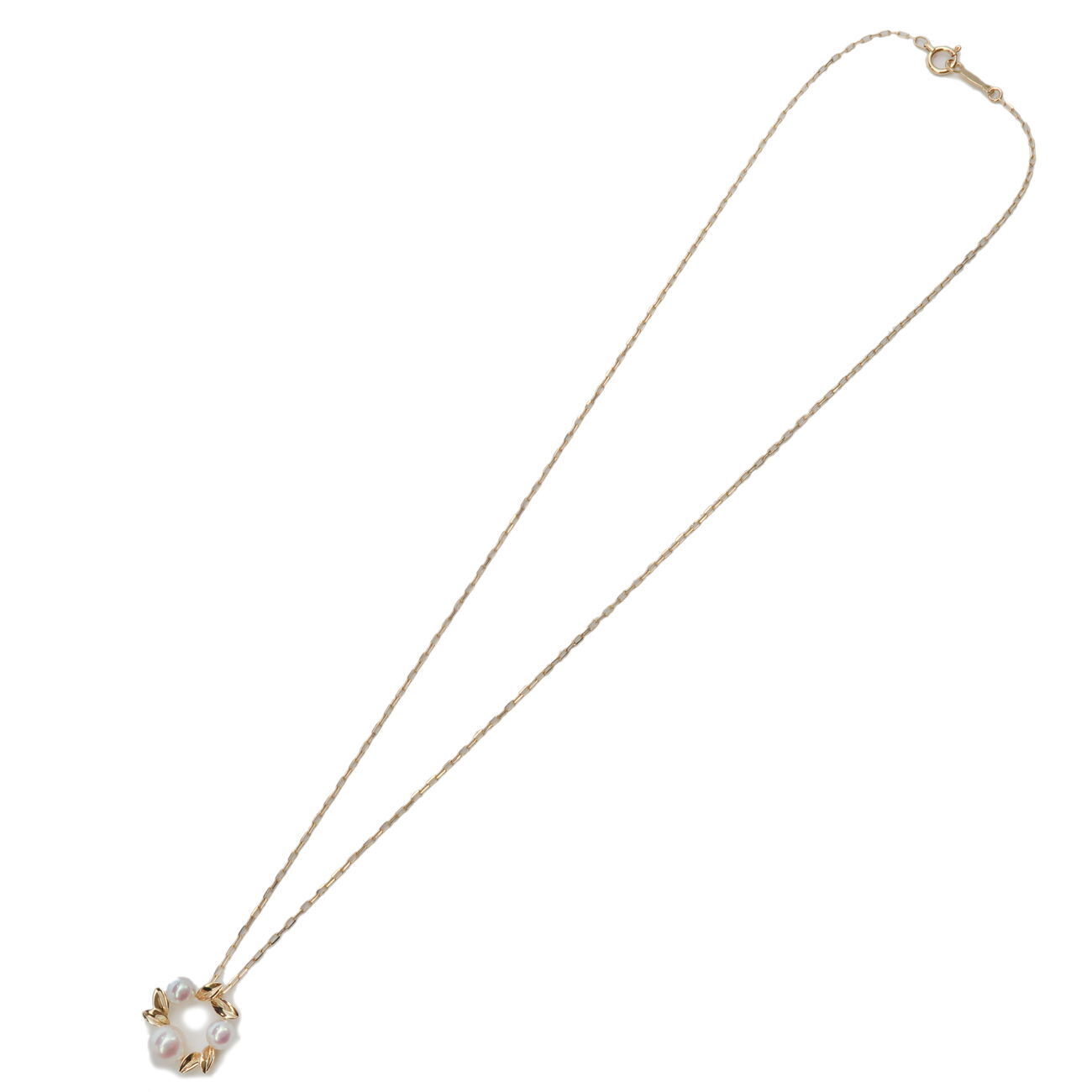 Authentic MIKIMOTO 3P Pearl Diamond Necklace K18YG 750YG Yellow Gold Used F/S