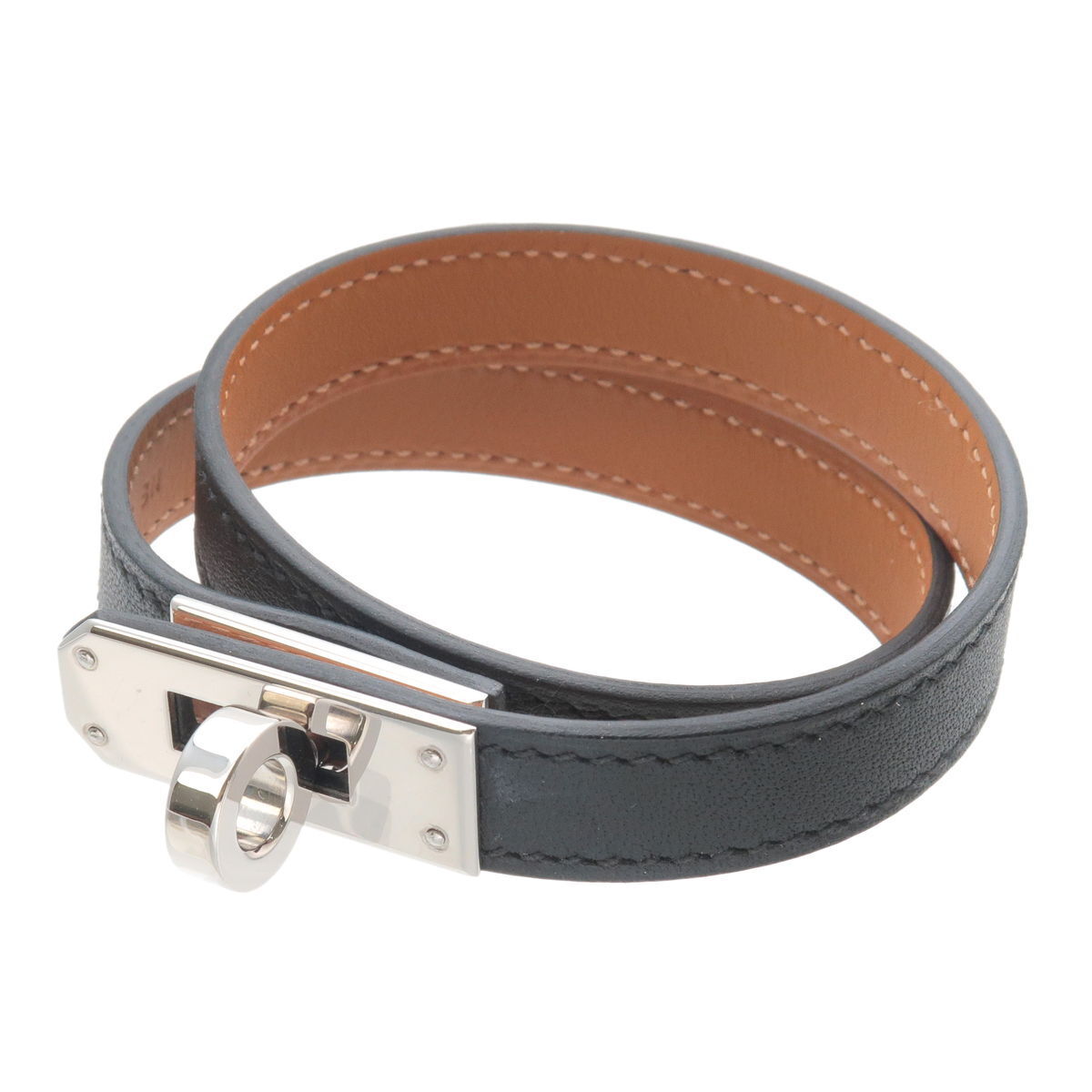 Authentic HERMES O'Kelly Choker Bracelet Z Stamped Swift Black SHW