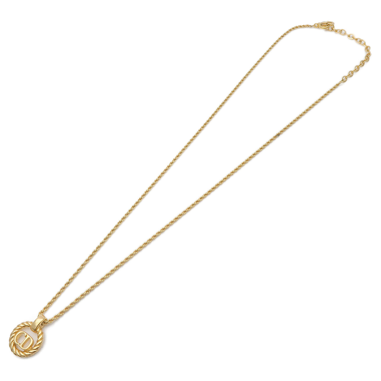 Authentic Christian Dior CD Logo Necklace Penadant Gold  Used F/S