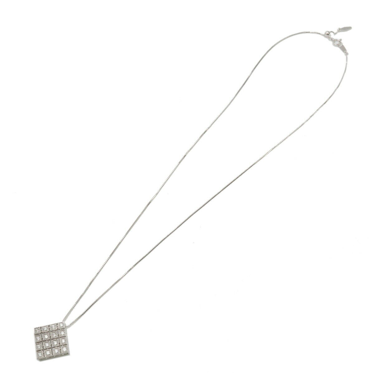 Authentic MIKIMOTO Square Diamond Necklace 0.47ct K18 White Gold Used F/S