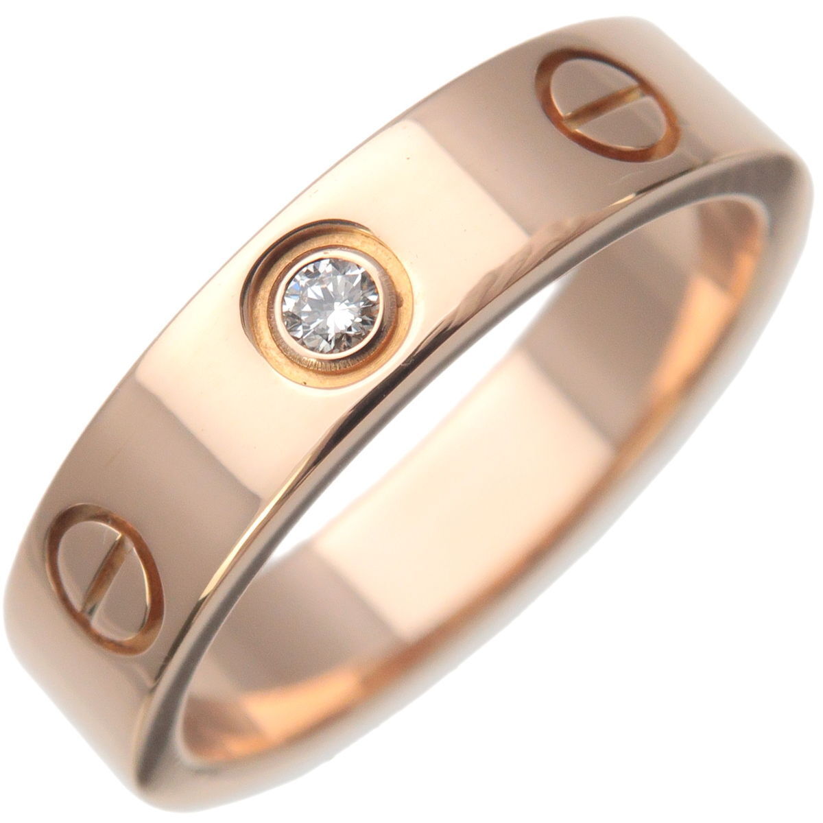 Auth Cartier Mini Love Ring 1P Diamond K18PG 750 Rose Gold #47 US4-4.5 Used F/S