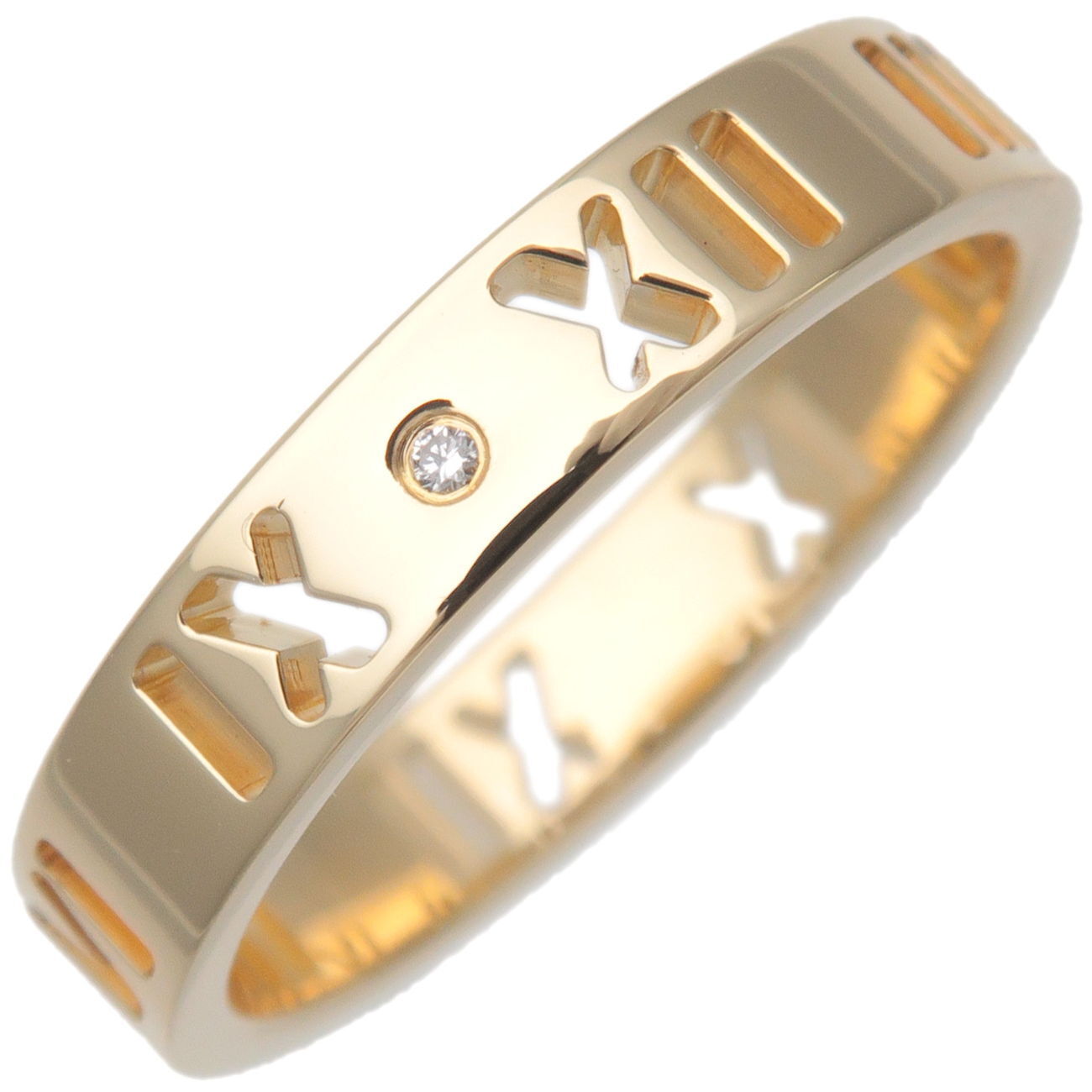Auth TiffanyCo. Pierced Atlas 4P Diamond Ring K18 750YG US5.5 EU50.5 Used F/S