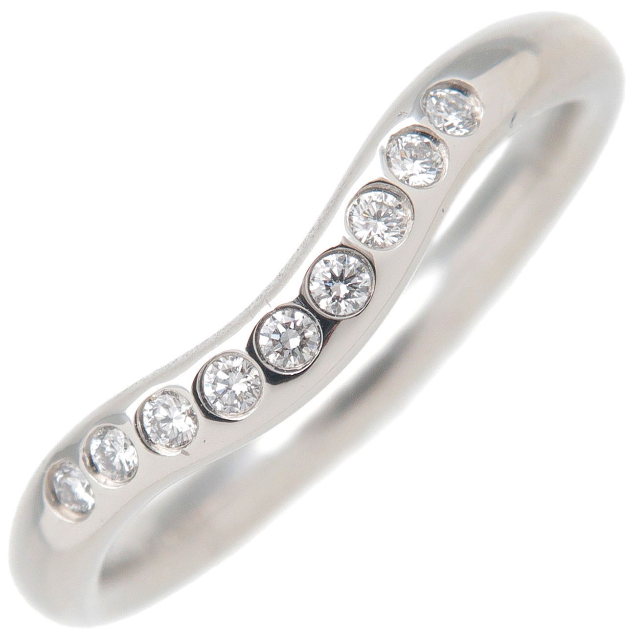 Authentic TiffanyCo. Curve Band Ring 9P Diamond PT950 US4 HK8