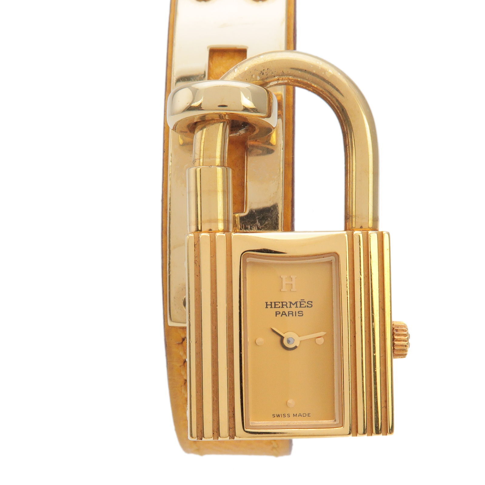 AUTHENTIC VINTAGE HERMES KELLY LOCK YELLOW LEATHER WATCH Hermès Kelly Watch with yellow calf leather strap – Special Dial main image 2